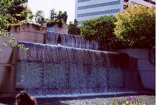 Waterfall in SHADOWS with Kathi posing as the Hooded Figure